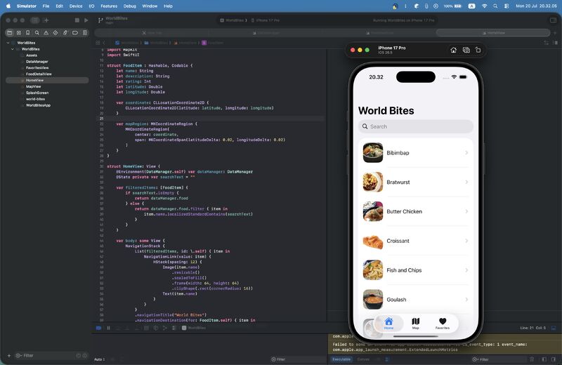 World Bites App Simulator Screenshot